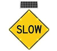 Kindevieft Panneaux De Ralentissement À LED Solaires-Panneau Lumineux De Sécurité Clignotant pour Allées, Quartiers,Rues Éclairées,Aluminium Réfléchissant 24in