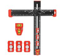 KINDLUME Équerre Menuisier et Trusquin 4-en-1, 350mm Règle en T Réglable avec Niveau à Bulle, Gabarit de Percage pour Installation Precise de Porte d'Armoire, Étagère, Meuble en Bois