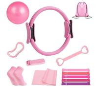 KINDLUME Kit Pilates, Anneau Pilates, Ensemble Fitness 13 Pièces avec Surface Texturée Anti-Dérapante, Incluant Ballon d'exercice Et 5 Bandes De Résistance, pour Entraînement Maison, Séance Studio