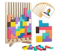 KINDLUME Puzzle en Bois, Jeu à Empiler, Jouets Montessori, Blocs Géométriques, Puzzle Bois Educatif 3 Ans, Jeu de Construction avec Cartes Modèles, Garçon Fille 4 Ans, pour Jeu Familial