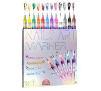 KINDLUME Stylo Dessin Ongles Set, 12 Couleurs Marqueur Nail Art à Base d'Eau, Pointe Fine pour Graffiti et Lignes, Outil de Décoration DIY, Déco Ongle Professionnelle