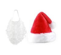 KINDPMA 2 in 1 Bonnet de Père Noël Barbe de Santa Adulte Costume de Père Noël Accessoires Ensemble barbe et Bonnet de Père Noël blanc pour l'habillage du Père Noël Jeux de Rôle de Noël