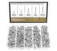 Kindroufly 142 Pieces #8 x 1/2" 5/8" 3/4" 1" 1-1/4" Phillips Countersunk Head Self-Tapping Screws, Wood Screws Assortment Kit, 304 Stainless Steel