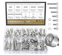 Kindroufly Assortiment de 126 vis à tête hexagonale M6 x 8/10/12/16/20/25/30 mm en acier inoxydable 304, filetage entièrement machine