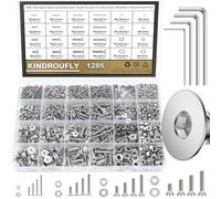 Kindroufly Assortiment de 1285 pièces M2 M3 M4 M5, écrous et rondelles, ensemble de vis métriques, boulons et écrous, vis à machine, filetage entièrement machine (argent, kit de vis à tête fraisée)