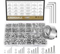 Kindroufly Assortiment de 1285 pièces M2 M3 M4 M5 vis, écrous et rondelles, ensemble de vis métriques, boulons et écrous, vis à machine, filetage entièrement machine (argent, kit de vis à tête douille