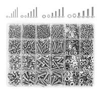Kindroufly Assortiment de 1285 vis, écrous, rondelles, vis métriques, boulons et écrous, vis à machine, filetage complet (argent, kit de vis à tête cruciforme)