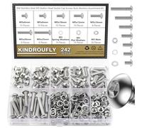 Kindroufly Assortiment de 242 pièces M5 x 6/8/10/12/16/20/25 mm, vis à tête bombée, écrous, rondelles, acier inoxydable 304, filetage entièrement machine