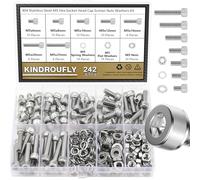 Kindroufly Assortiment de 242 vis à tête hexagonale M5 x 6/8/10/12/16/20/25 mm en acier inoxydable 304, filetage entièrement machine