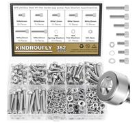 Kindroufly Assortiment de 352 vis à tête hexagonale M4 x 6/8/12/16/20/25/30 mm en acier inoxydable 304, filetage entièrement machine