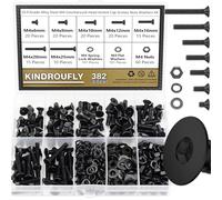 Kindroufly Assortiment de 382 pièces noires M4 x 6/8/10/12/16/20/25 mm à tête fraisée en alliage d'acier de qualité 10.9