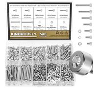 Kindroufly Assortiment de 542 vis à tête hexagonale M3 x 6/8/12/16/20/25/30 mm en acier inoxydable 304, filetage entièrement machine