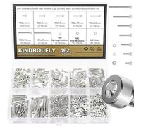 Kindroufly Assortiment de 562 pièces M2 x 4/6/8/10/12/16/20 mm, vis à tête hexagonale et écrous, en acier inoxydable 304, filetage entièrement machine