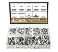 Kindroufly Assortiment de 562 pièces M3 x 4/6/8/10/12/16/20 mm à tête fraisée cruciforme, écrous et rondelles, en acier inoxydable 304, filetage entièrement machine