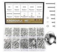 Kindroufly Assortiment de 562 pièces M3 x 4/6/8/10/12/16/20 mm, vis à tête bombée, écrous, rondelles, acier inoxydable 304, filetage entièrement machine