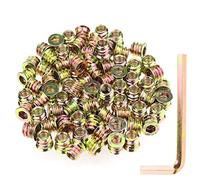 Kindroufly Inserts filetés de 1/4"-20 x 10 mm, inserts d'écrou, inserts en bois, acier au carbone plaqué zinc, inserts filetés 1/4-20 avec clé hexagonale pour vis de meubles en bois, 101 pièces au total