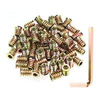 Kindroufly Inserts filetés de 1/4"-20 x 15 mm, inserts d'écrou, inserts en bois, acier au carbone plaqué zinc, inserts filetés 1/4-20 avec clé hexagonale pour vis de meubles en bois, 61 pièces au total