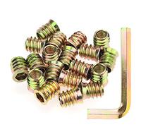 Kindroufly Inserts filetés de 3/8"-16 x 20 mm, inserts d'écrou, inserts en bois, acier au carbone plaqué zinc, inserts filetés 3/8-16 avec clé hexagonale pour vis de meubles en bois, 21 pièces au total