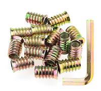 Kindroufly Inserts filetés de 3/8"-16 x 25 mm, inserts d'écrou, inserts en bois, acier au carbone plaqué zinc, inserts filetés 3/8-16 avec clé hexagonale pour vis de meubles en bois, 16 pièces au total