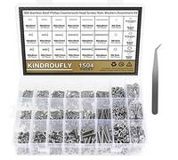 Kindroufly Kit de 1504 pièces de vis à tête fraisée Phillips M2 M3 M4 Assortiment de vis à machine en acier inoxydable 304