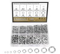Kindroufly Lot de 1000 rondelles de verrouillage en acier inoxydable 304, rondelles de verrouillage séparées, 9 tailles de rondelles de verrouillage à ressort, kit d'assortiment de rondelles métalliques de verrouillage (M2 M2.5 M3 M4 M5 M6 M8 M10 M12)