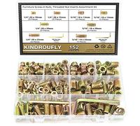 Kindroufly Lot de 152 inserts filetés 1/4"-20, 5/16"-18, inserts d'écrous, inserts en bois, inserts filetés en acier pour vis de meubles en bois