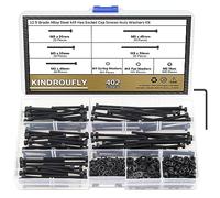 Kindroufly Lot de 402 vis hexagonales noires M3 x 30/35/40/45/50 mm en alliage d'acier de qualité 12.9