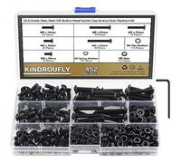 Kindroufly Lot de 452 vis noires M5 x 10/12/16/25/30/35 mm à tête cylindrique avec vis et rondelles en alliage d'acier de qualité 10,9