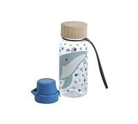 Kindsgut Gourde Enfant Tritan 400 ml, Couvercle Bambou, Baleine | Bouteille réutilisable avec couvercle bambou, joint TPE et dragonne silicone, eau et boissons froides, crèche, école, voyage