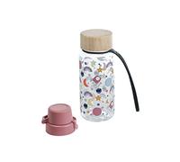 Kindsgut Gourde Enfant Tritan 400 ml, Couvercle Bambou, Espace | Bouteille réutilisable avec couvercle bambou, joint TPE et dragonne silicone, eau et boissons froides, crèche, école, voyage