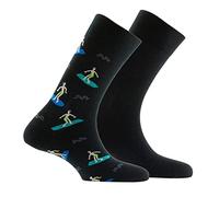 Kindy - Lot de 2 paires de mi-chaussettes en coton motif surf - couleur - Noir - Pointure - 39-42