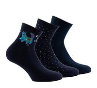 Kindy - Lot de 3 paires de soquettes en coton Chat et plumetis - couleur - Marine - Pointure - 37-41