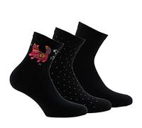 Kindy - Lot de 3 paires de soquettes en coton Chat et plumetis - couleur - Noir - Pointure - 37-41