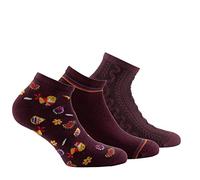 Kindy - Lot de 3 paires d'ultra courtes en coton motifs oiseaux - couleur - Bordeaux - Pointure - 37-41