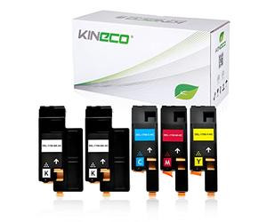 Kineco 5 Toners compatibles avec Dell C1760nw, 1250c, C1765nfw, Série C1700, 1350cnw, 1355cnw - Noir 2.000 Pages chacun, Couleur 1.400 Pages chacun