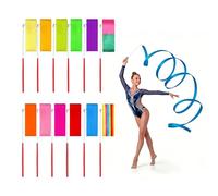 Kinesgsg 12 Pièces Ruban de Gymnastique, Rubans de Danse Matière en Soie, 200 x 4.5cm Ruban Gymnastique, Rubans Danse avec Baguette, pour Enfants Filles Danses Artistique, Gymnastiques