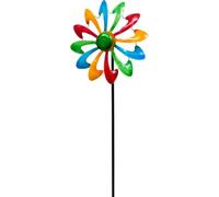 Kinetic Art Moulin à Vent en métal à roulement à Billes - Moulin à Vent avec ancrage au Sol - Résistant aux intempéries - Stable - Idéal pour terrasse et Jardin (Moulin à Vent Multicolore, Simple)