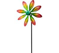 Kinetic Art Moulin à Vent en métal à roulement à Billes - Moulin à Vent avec ancrage au Sol - Résistant aux intempéries - Stable - Idéal pour terrasse et Jardin (Fleur Multicolore, Simple)