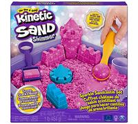 Kinetic Sand Shimmer, Coffret Château de sable scintillant avec 453 g de Kinetic Sand scintillant rose, 3 moules et 2 outils, Sable pour jeu en intérieur non toxique pour les enfants à partir de 3 ans