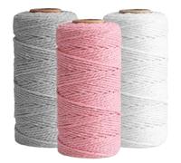 KineticKraft 3 Pièces Corde Macramé 3mm × 100m, Fil Macramé, Macrame Corde, Corda di Filato Macramè, pour Bricolage, Artisanat, Tapisserie, Décoration Boho (Blanc, gris clair, rose pâle)