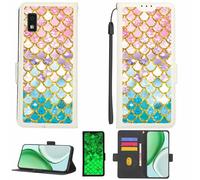 Kinetijy Coque Compatible pour Sharp Aquos Wish3 Coque Étui Housse Case Support [avec Film Protecteur HD d'une dureté de 9H] [Blocage RFID][Paillettes dorées + Brillantes] LPT-YL