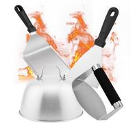 Kinfezlon Burger Smasher Set, Ensemble de Couverts à Hamburger 4 Pièces en Acier Inoxydable, 1xPresse à Hamburger, 1xCloche à Hamburger, 2xSpatule à Grill, Ensemble de Broyeur à Hamburger
