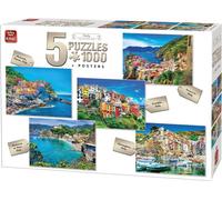 King 5 puzzles 5 x 1000 pièces villages italiens avec posters Italy Collection