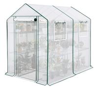 KING BIRD Serre de marche améliorée pour l'extérieur, housse en polyéthylène épais et acier robuste revêtu par poudre, avec porte en maille zippée et fenêtres moustiquaires, 20 étagères robustes pour jardin, 2,9 x 1,9 x 1,8 m, blanc