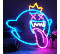 King Boo Panneau néon LED fantôme avec interrupteur à intensité variable pour salle de jeux d'enfants, grotte d'homme, anniversaire, Halloween, cadeau de Noël