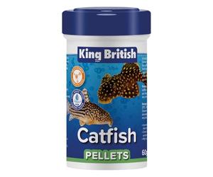 King British Granulés de Poisson-Chat 60 g - Aliment Complet Multi-vitamines pour Poisson-Chat et Autres Poissons tropicaux Qui se nourrissent de Fond - Formule à l'eau Claire - Ingrédients naturels