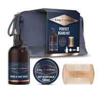 King C. Gillette Coffret King C. Gillette "Beard Essentials Bag" : Gel Nettoyant Barbe Et Visage 350ml + Baume à Barbe 100ml Pour Une Barbe Lisse + Peigne à Barbe Premium + Trousse De Toilette