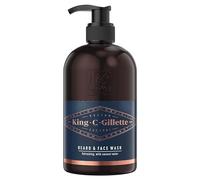 King C. Gillette Shampoing à barbe et nettoyant visage 350 ml avec eau de coco, huile d'argan et huile d'avocat, aide à la croissance de la barbe