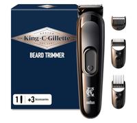 King C. Gillette Tondeuse Barbe Homme, 5 Sabots Interchangeables De La Tondeuse Electrique sans Fil Et Lames en Métal, Coffret Comprend Brosse De Nettoyage, Chargeur, Pochette Zippée