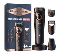 King C. Gillette Tondeuse Barbe Homme PRO MAX Sans Fil Avec 40 Réglages Et 4 Sabots Interchangeables De La Tondeuse Electrique, Lames En Métal, Coffret Avec 1 Base De Recharge Et 1 Pochette